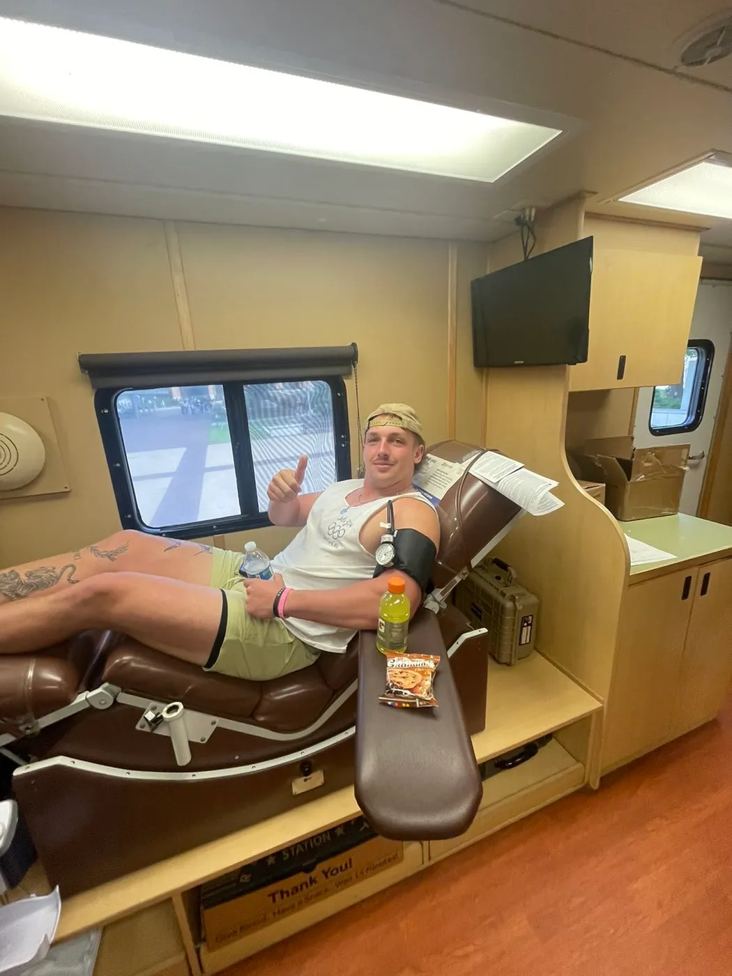 A member donating at the Iron Spikes blood drive